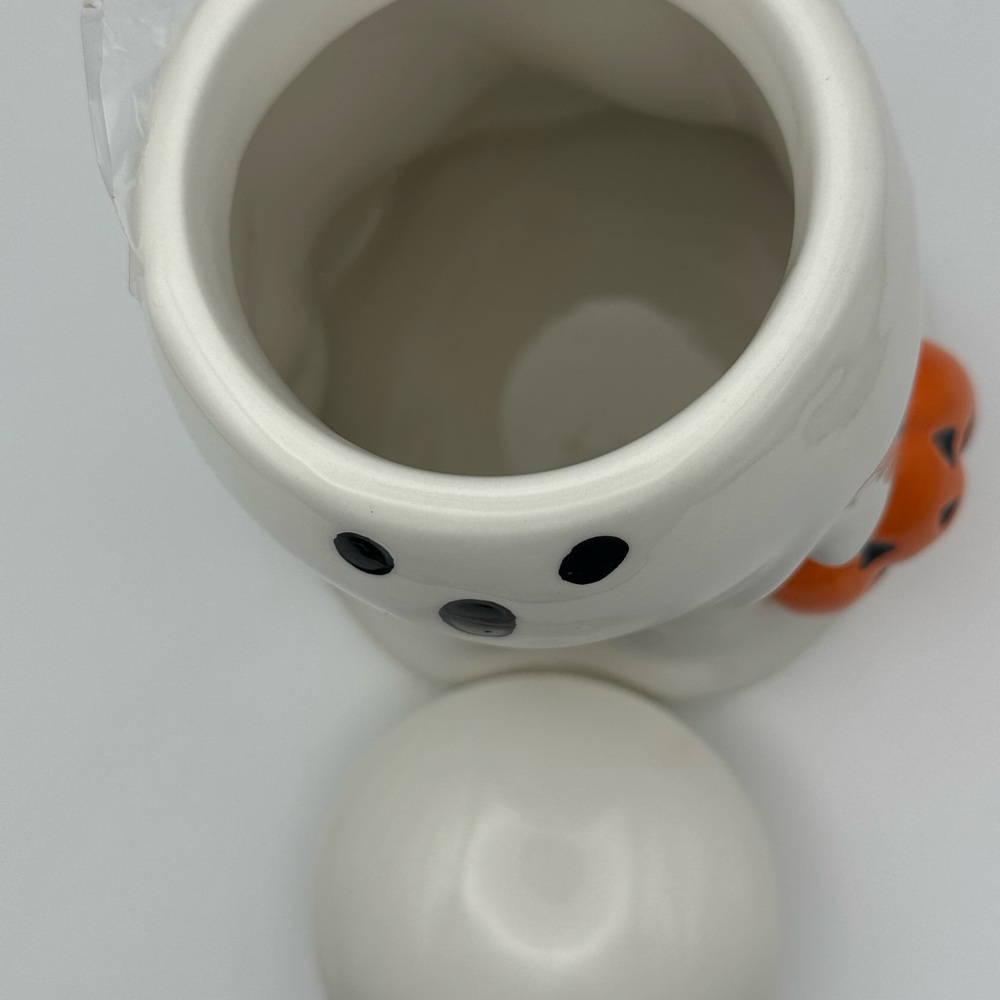 White Ghost Ceramic Jar with Orange Pumpkin Accent - Picture 8 of 9